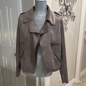 Kut from the Kloth Taupe Faux Suede Open Jacket